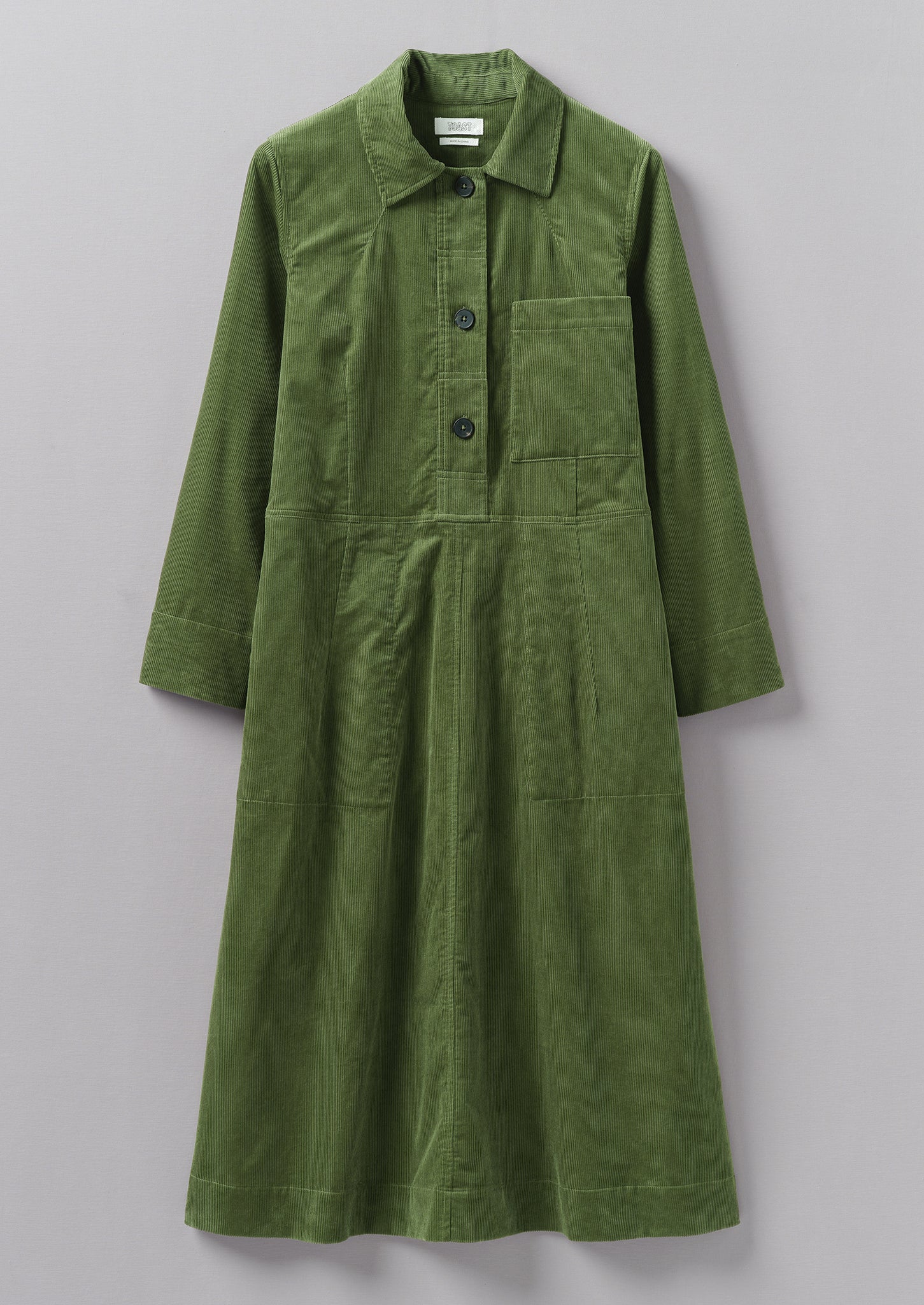 Open Collar Needlecord Shirt Dress | Propagator Green