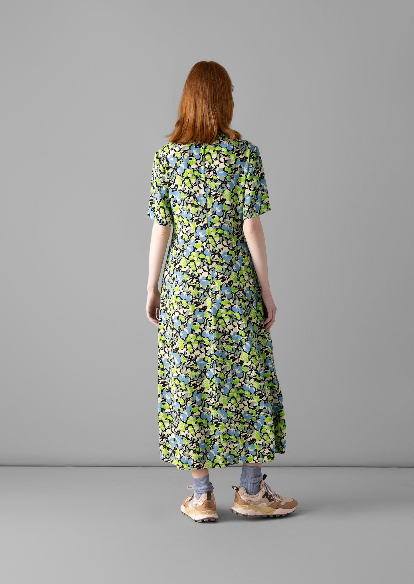 Hedgerow Print Crepe Shirt Dress | Acid Green