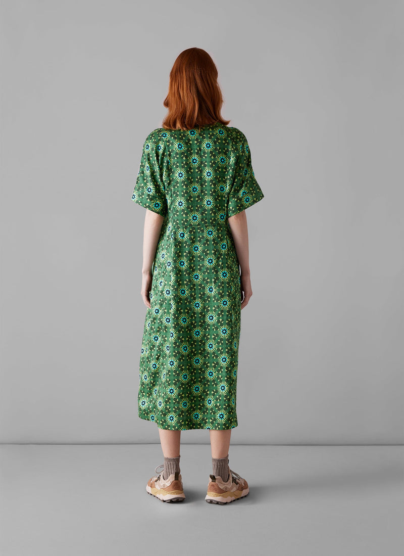 Bryn Kaleidoscope Print Crepe Dress | Emerald