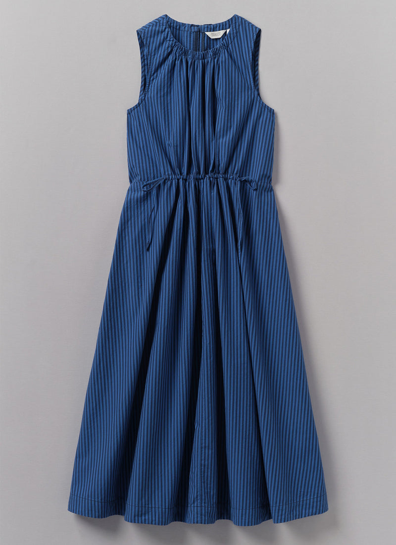 Cotton Poplin Stripe Dress | Celtic Blue