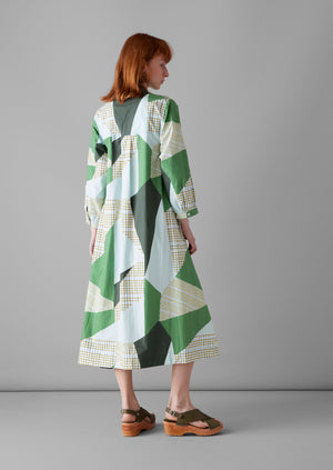 Patchwork Print Cotton Poplin Dress | Sage