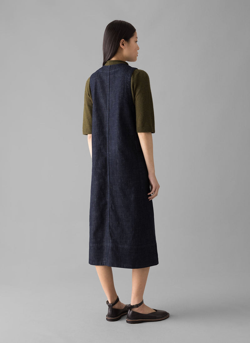 V-Neck Denim Pinafore Dress | Indigo