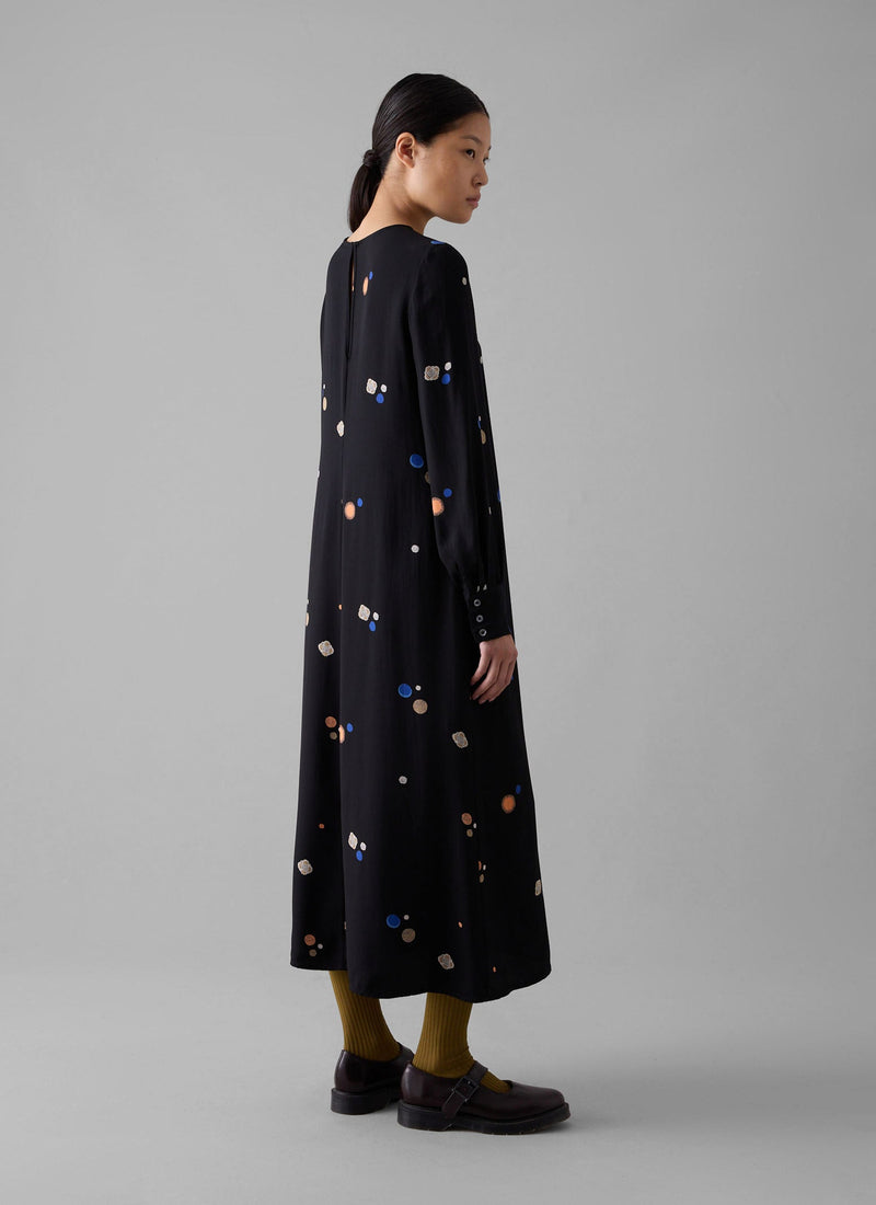 Cosmic Dot Print Column Dress | Black