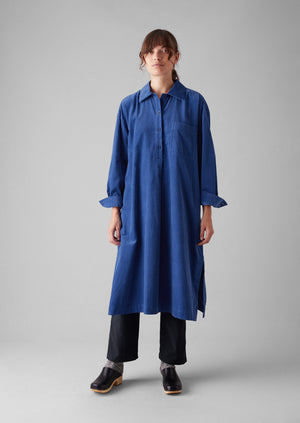 Organic Needlecord Shirt Dress | French Blue