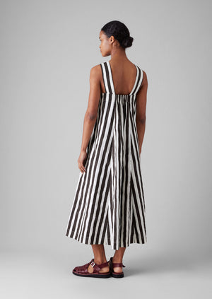 Wave Stripe Block Print Cotton Dress | Ecru/Chocolate