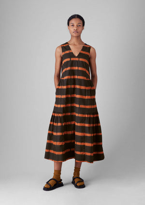 Stripe Clamp Dyed Cotton Dress | Brown
