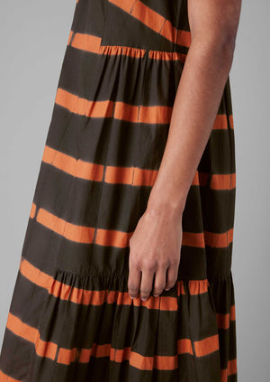 Stripe Clamp Dyed Cotton Dress | Brown