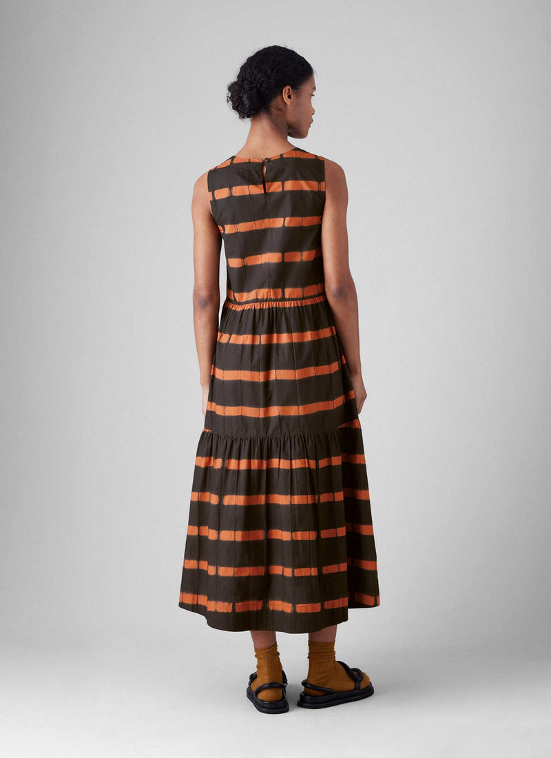 Stripe Clamp Dyed Cotton Dress | Brown