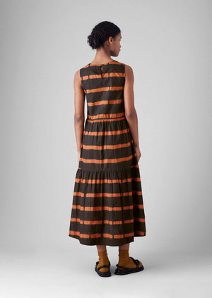 Stripe Clamp Dyed Cotton Dress | Brown