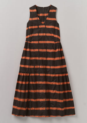 Stripe Clamp Dyed Cotton Dress | Brown