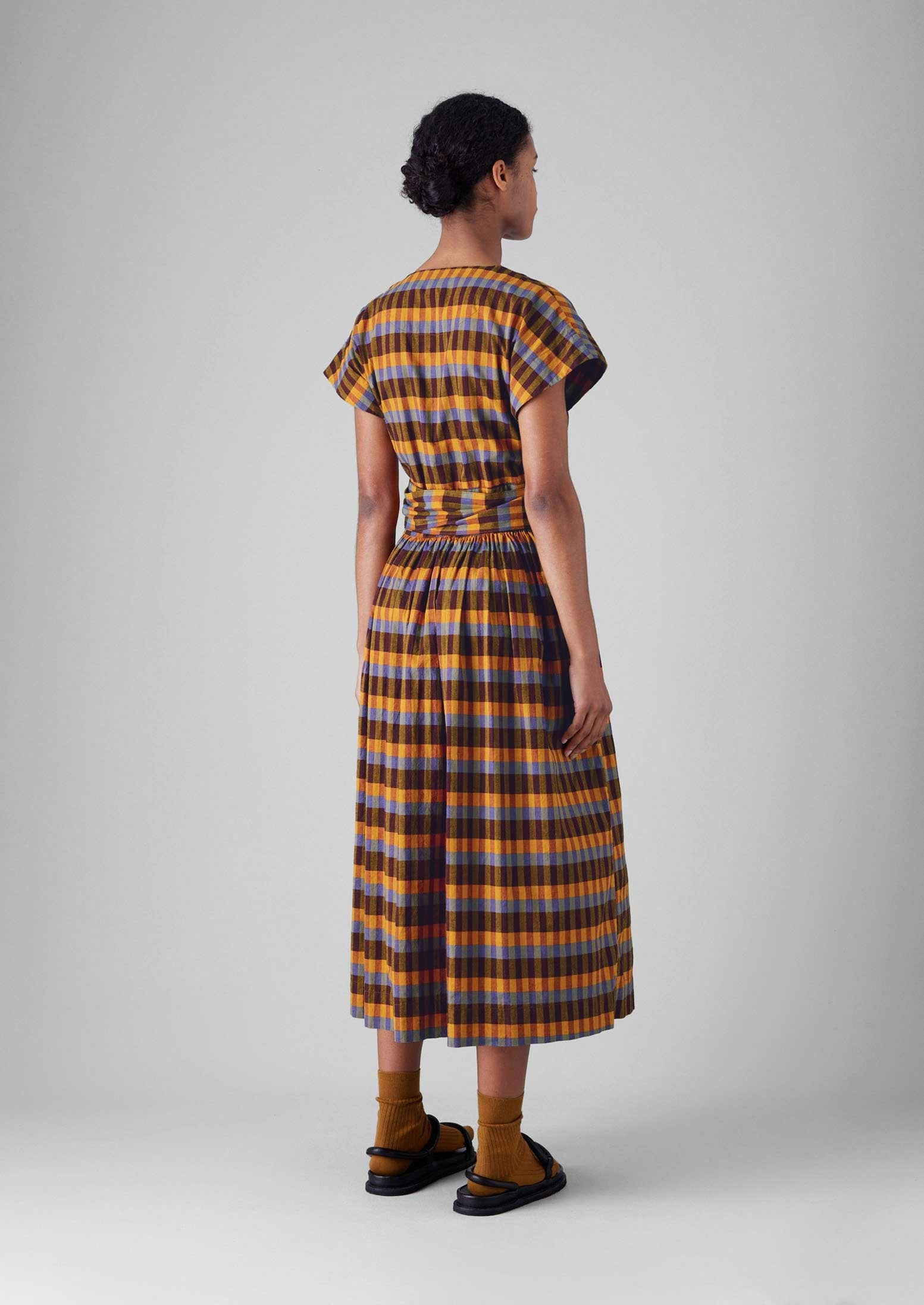 Check Cotton Linen Wrap Dress | Spice Multi | TOAST