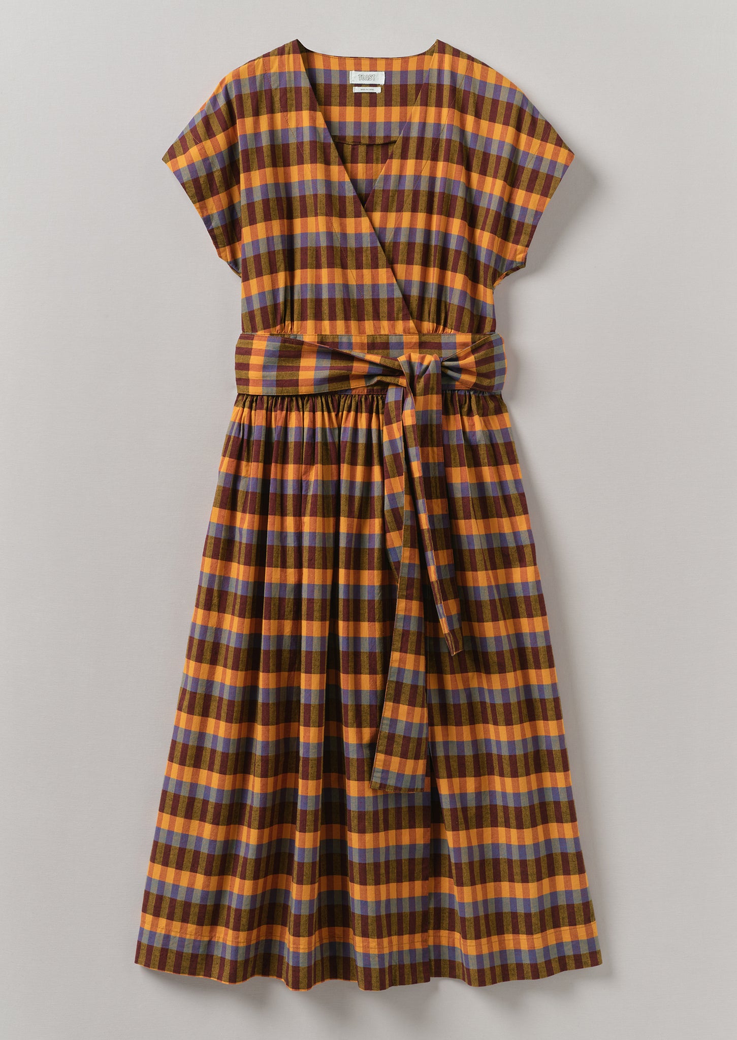 Check Cotton Linen Wrap Dress | Spice Multi