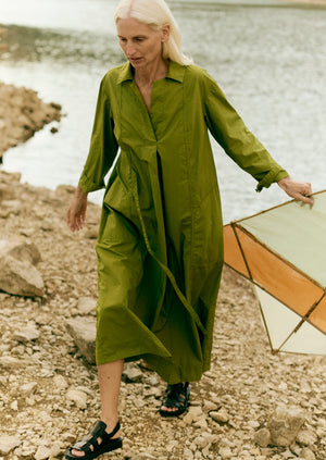 Cotton Poplin Shirt Dress | Olive