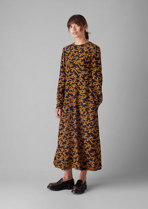 Washi Print Crepe Dress | Deep Blue/Marigold | TOAST
