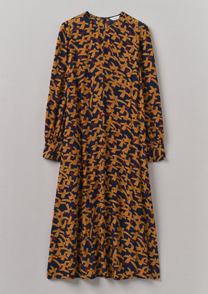 Washi Print Crepe Dress Deep Blue Marigold