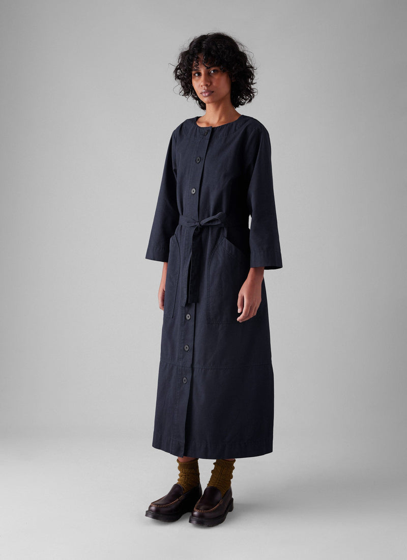Buttoned Cotton Dress | Navy