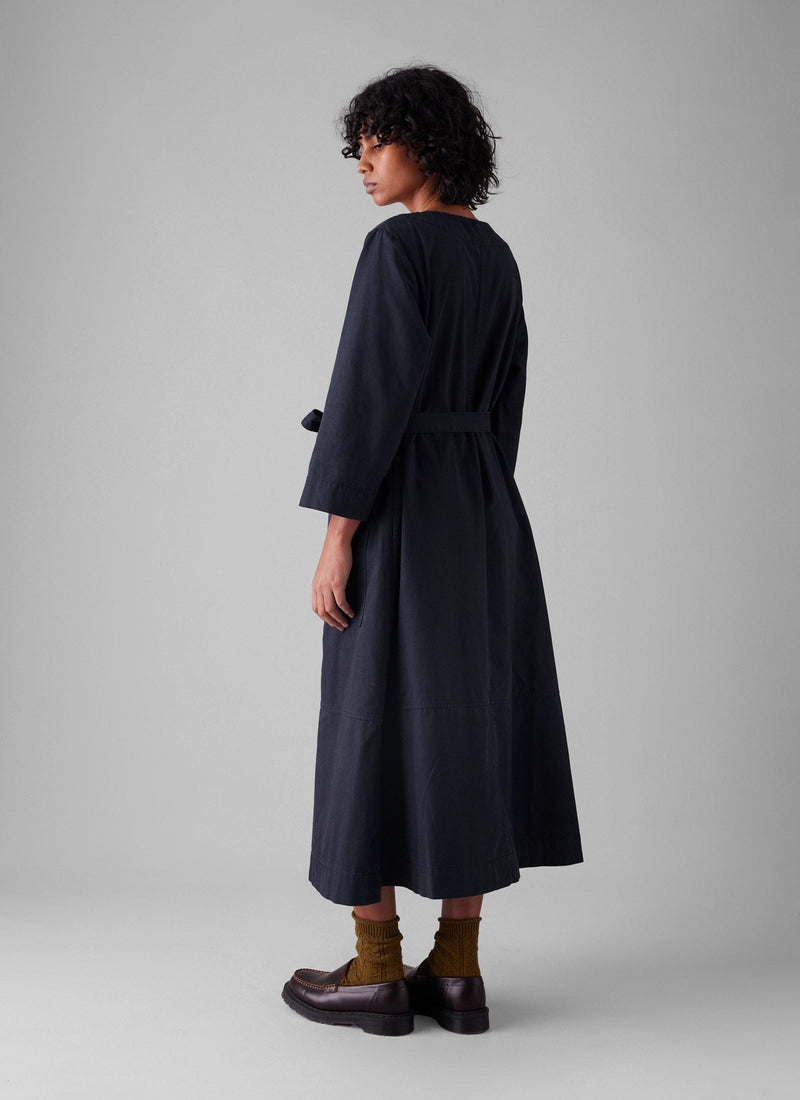 Buttoned Cotton Dress | Navy