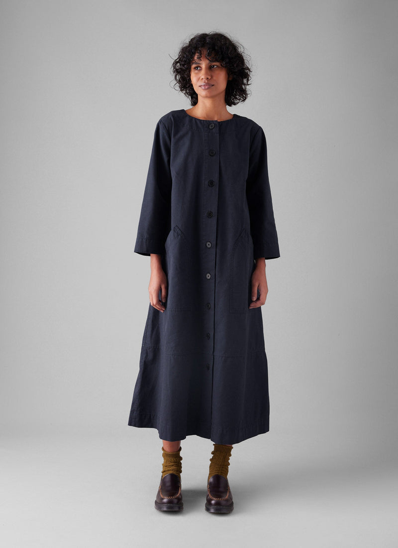 Buttoned Cotton Dress | Navy