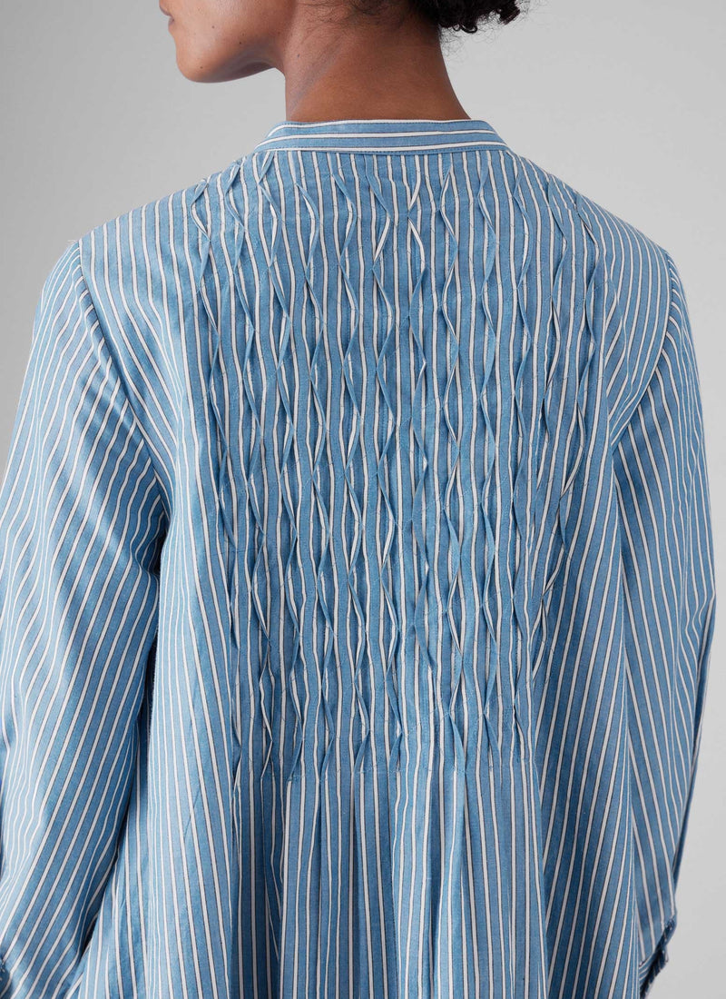 Dash Stripe Pintuck Cotton Dress | Chambray Blue