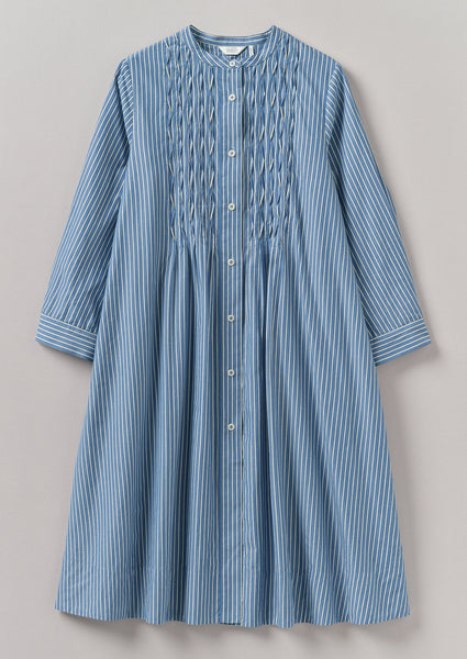 Dash Stripe Pintuck Cotton Dress Chambray