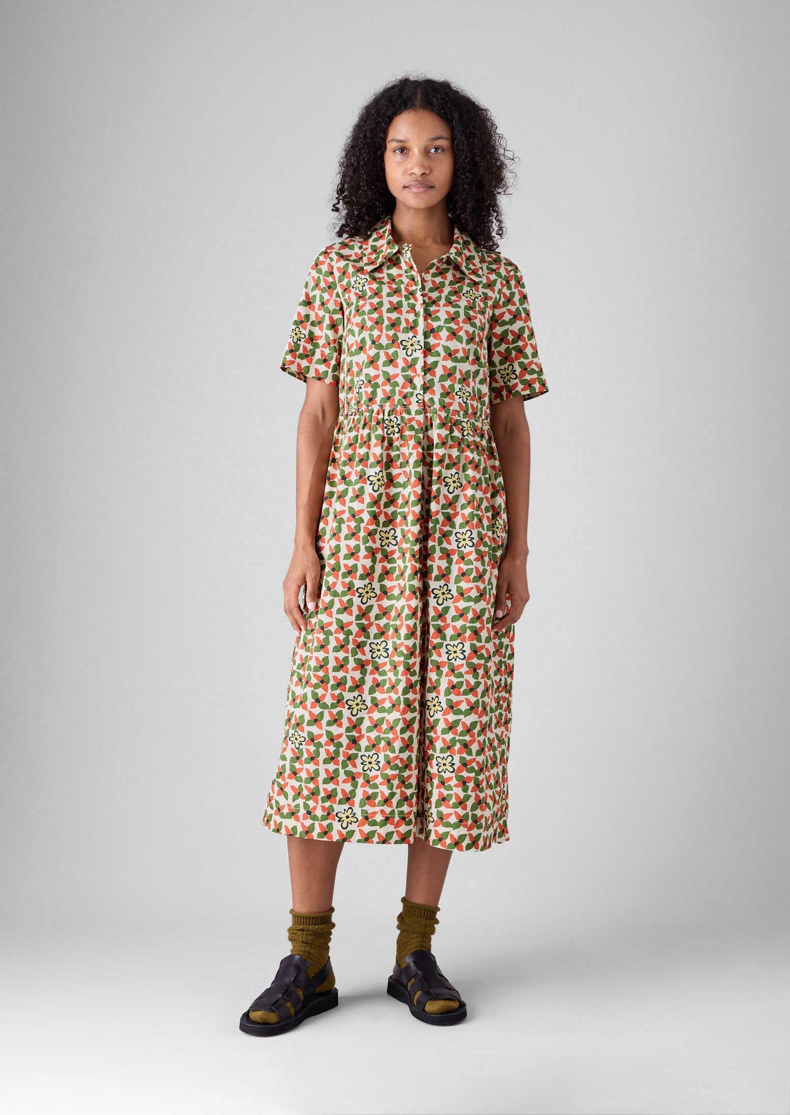 Selma Cotton Shirt Dress | Paprika/Warm Green | TOAST