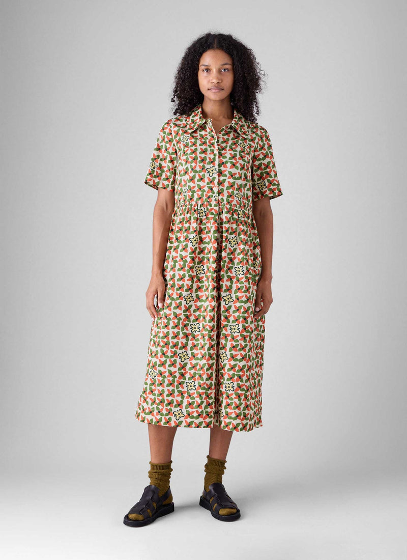 Selma Cotton Shirt Dress | Paprika/Warm Green