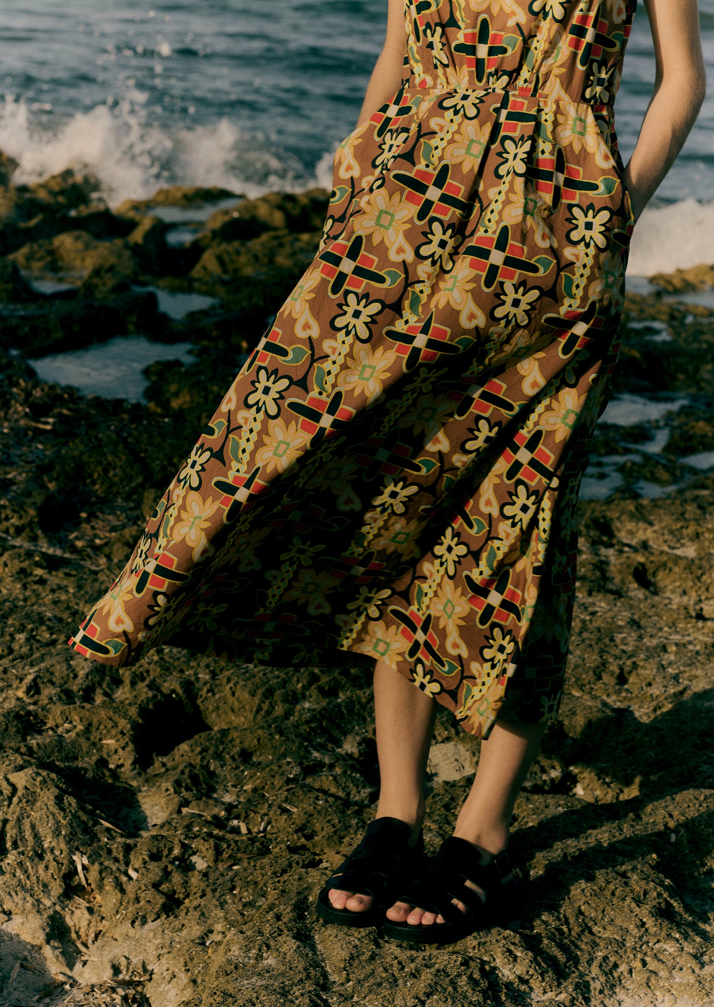 Folk Collage Print Cotton Poplin Dress | Multi