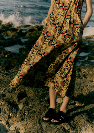 Folk Collage Print Cotton Poplin Dress | Multi