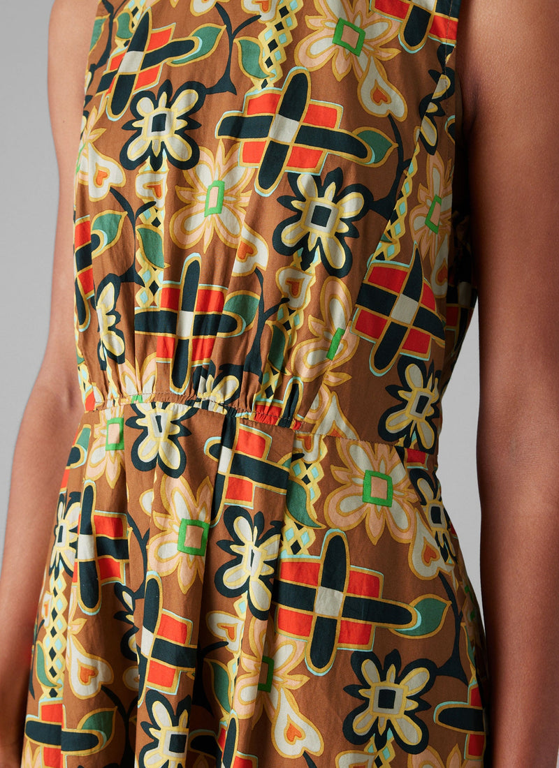 Folk Collage Print Cotton Poplin Dress | Multi