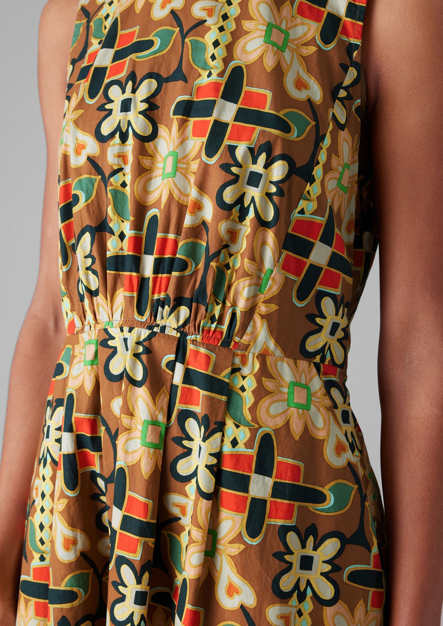Folk Collage Print Cotton Poplin Dress | Multi