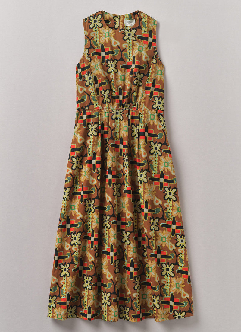 Folk Collage Print Cotton Poplin Dress | Multi