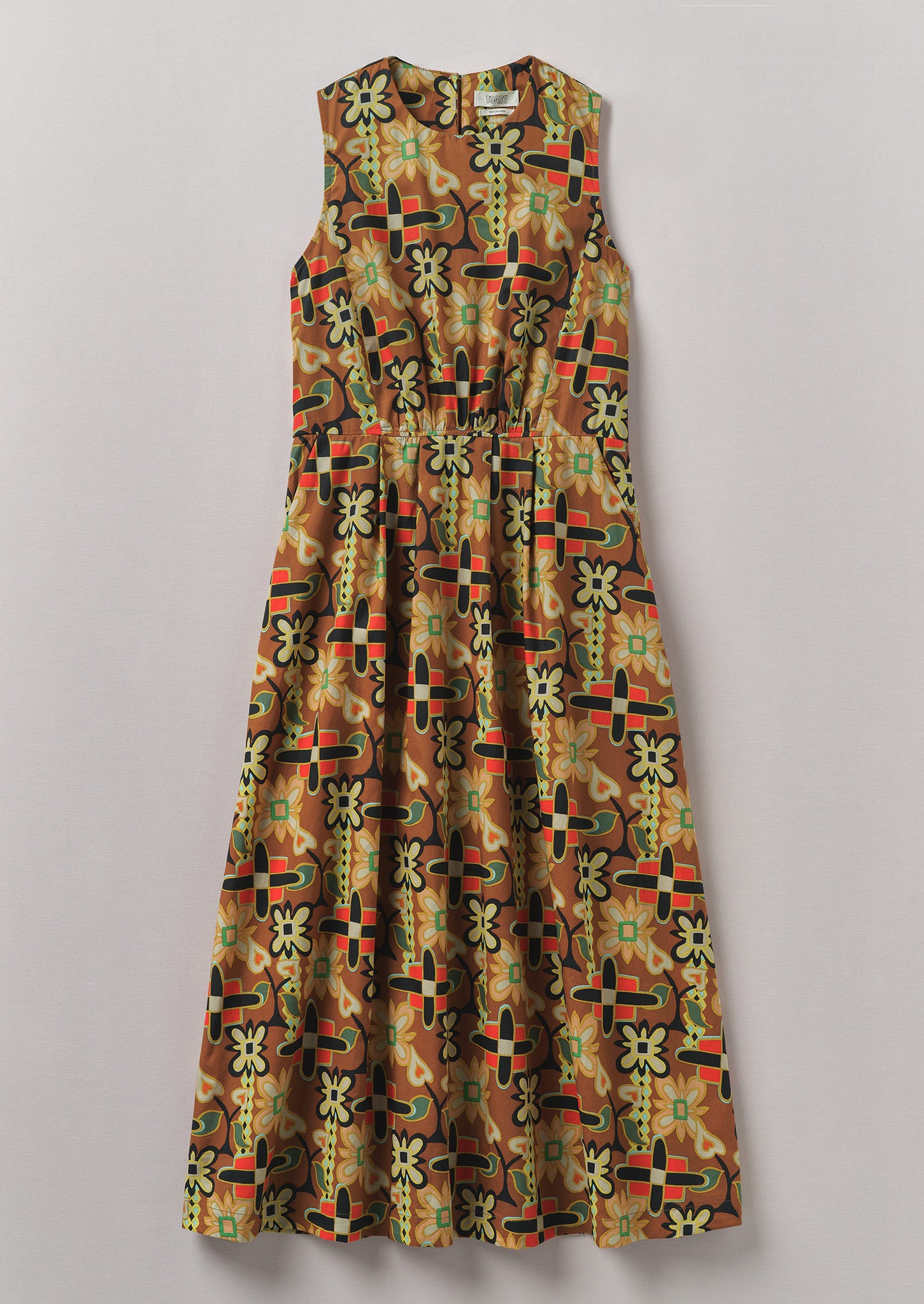 Folk Collage Print Cotton Poplin Dress | Multi
