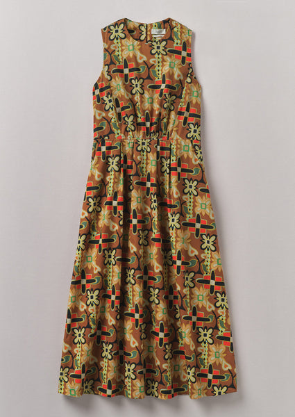 Folk Collage Print Cotton Poplin Dress