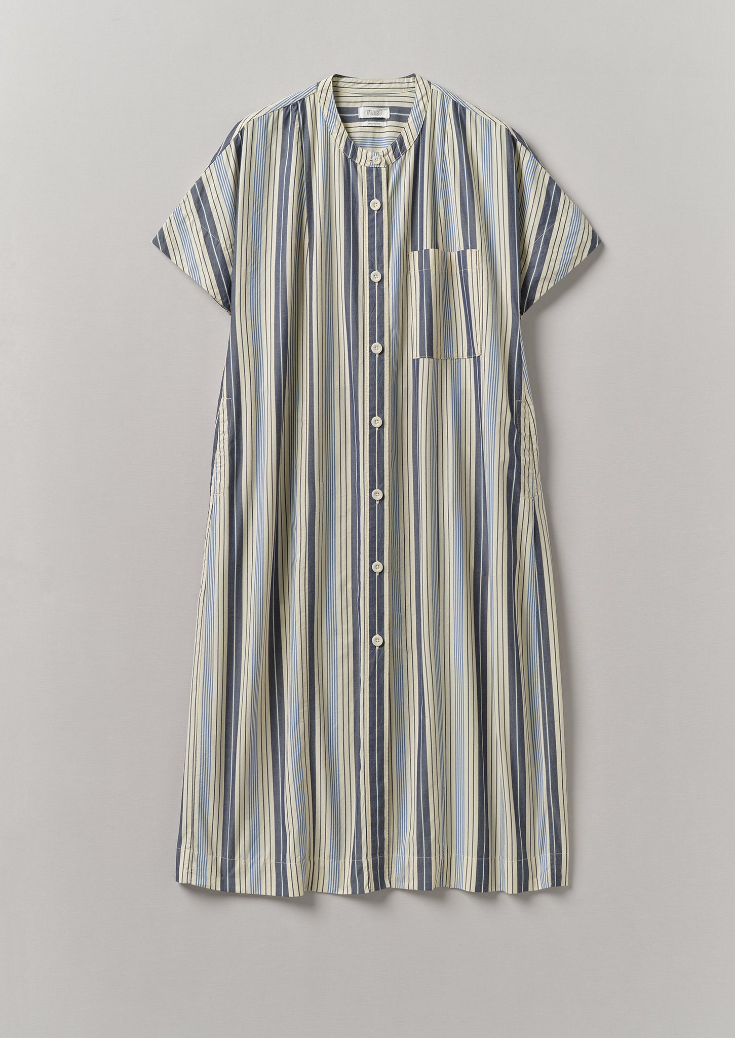 Drawstring Waist Stripe Cotton Shirt Dress | Ecru/Mixed Blues