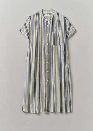 Drawstring Waist Stripe Cotton Shirt Dress | Ecru/Mixed Blues