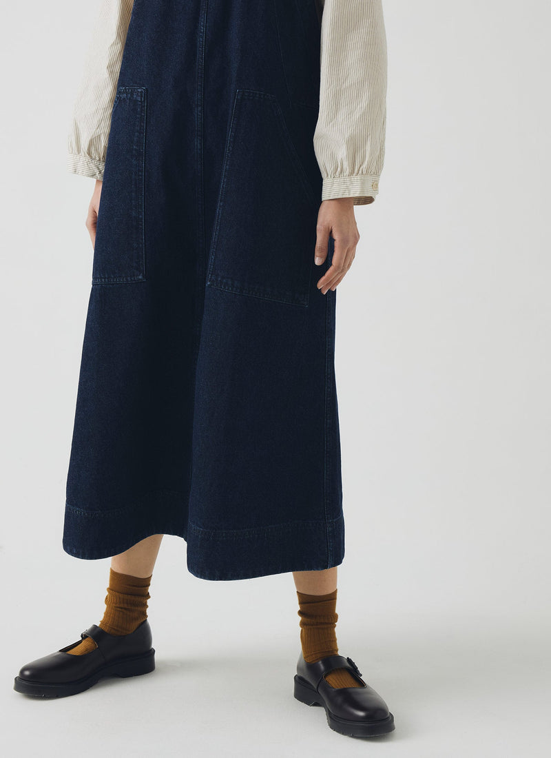Patch Pocket Denim Dungaree Dress | Indigo