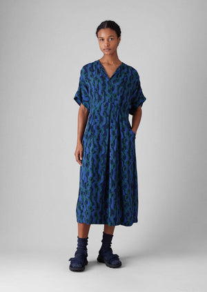 Bryn Ribbon Print Dress | Multi Blue/Copper Green