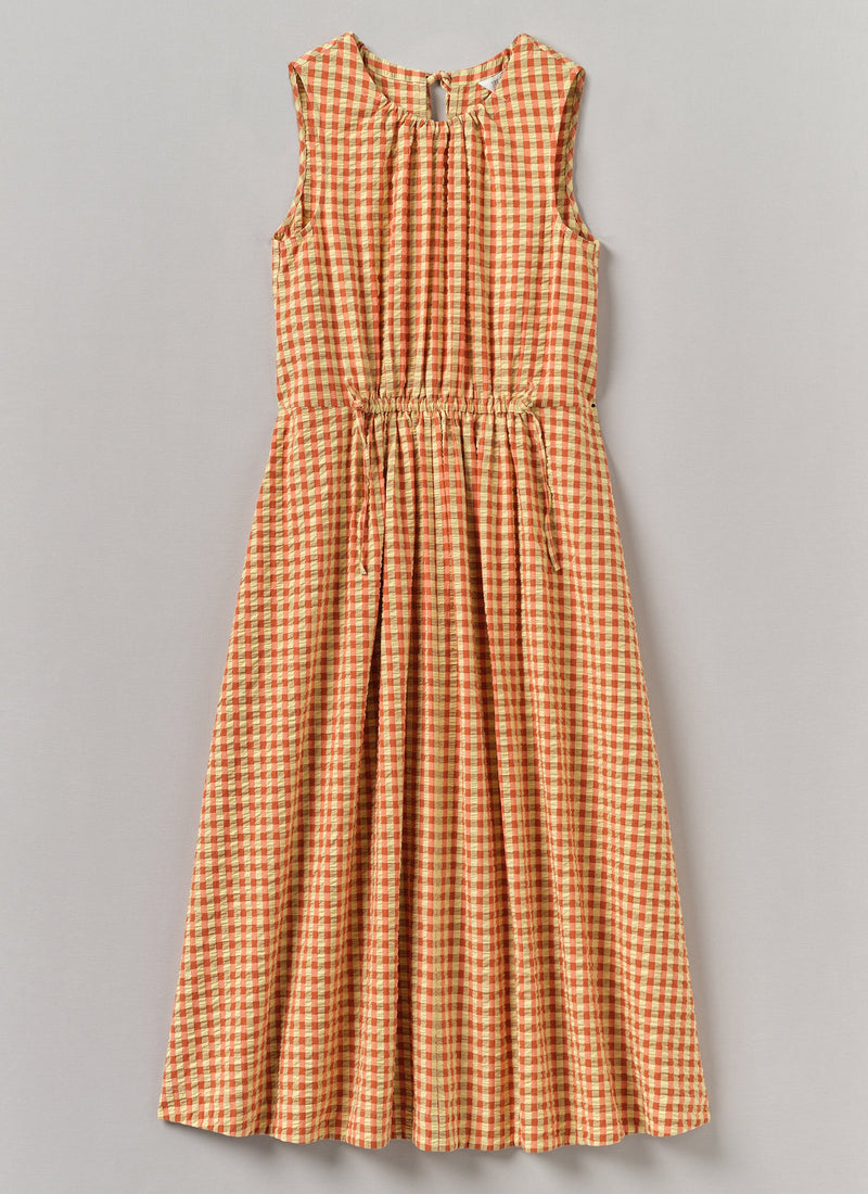 Seersucker Gingham Cotton Dress | Narcissus Yellow /Poppy orange