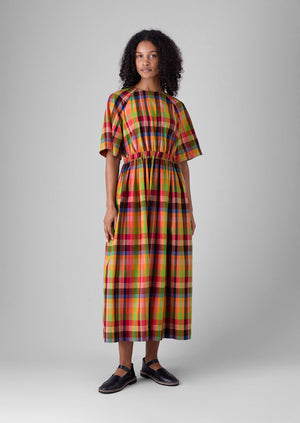 Cotton Raglan Form Check Dress | Bright/Multi