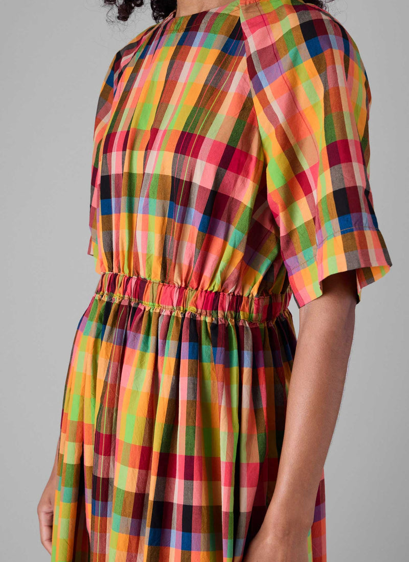 Cotton Raglan Form Check Dress | Bright/Multi