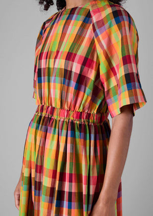Cotton Raglan Form Check Dress | Bright/Multi