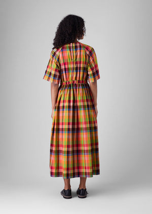 Cotton Raglan Form Check Dress | Bright/Multi