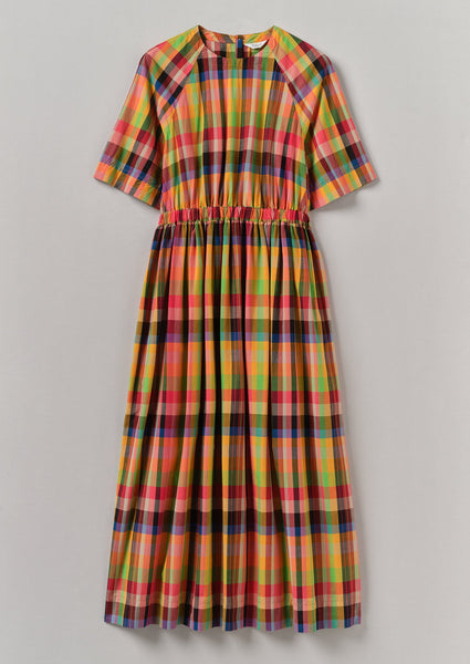 Cotton Raglan Form Check Dress Bright Multi