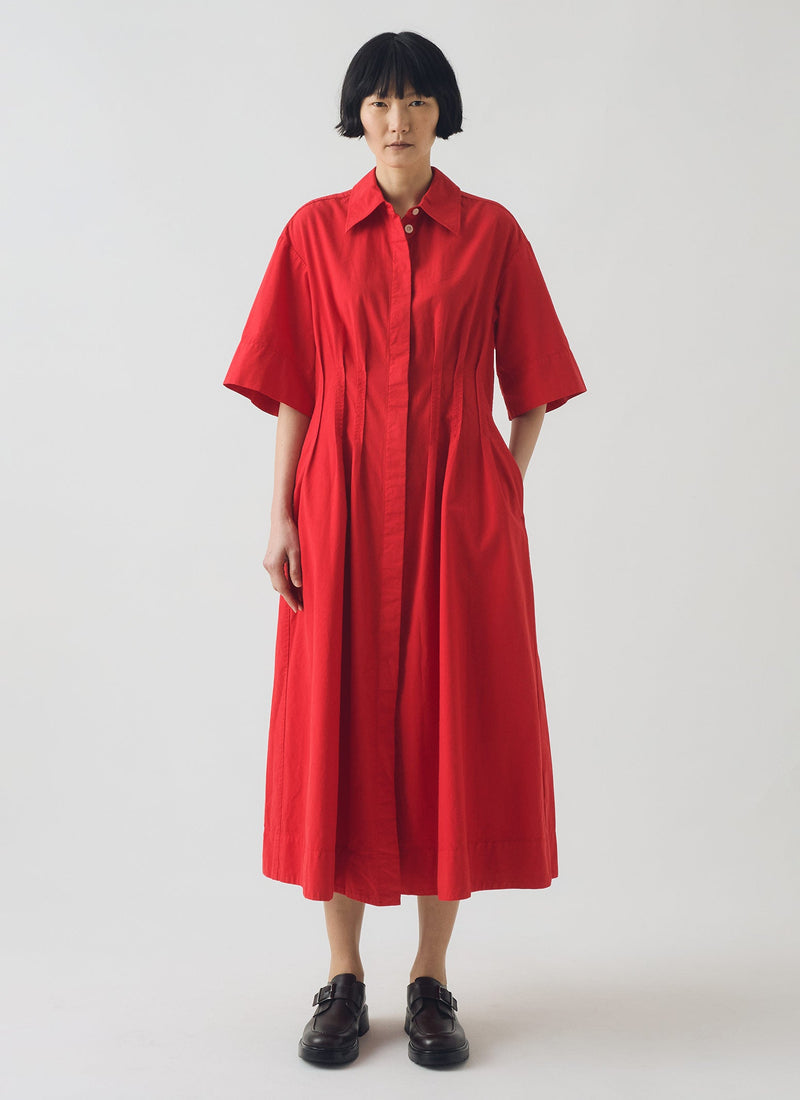 Pleated Cotton Linen Dress | Cardinal Red