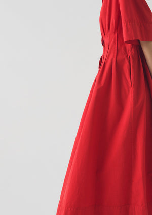 Pleated Cotton Linen Dress | Cardinal Red