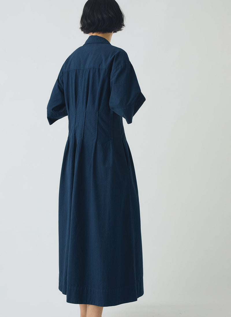 Pleated Cotton Linen Dress | Mid Blue