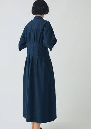 Pleated Cotton Linen Dress | Mid Blue