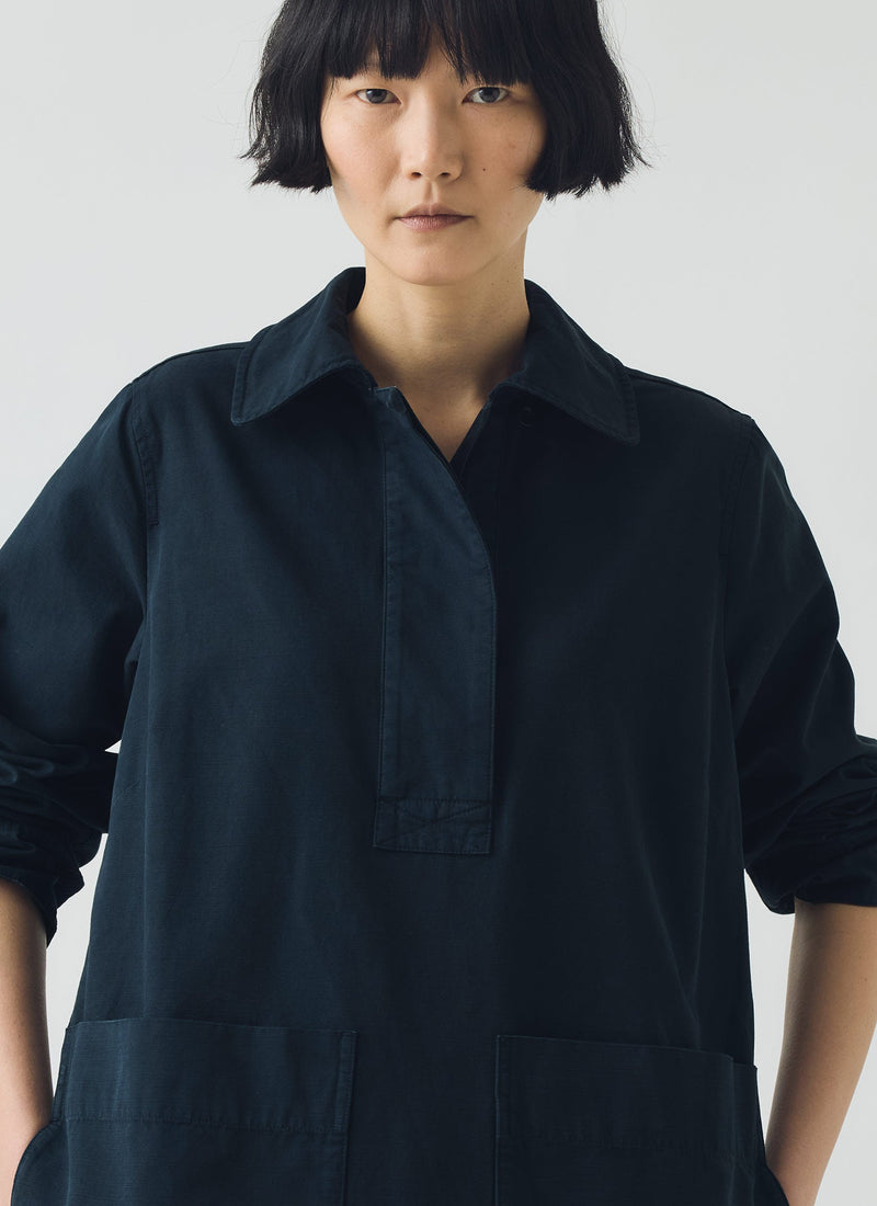 Cotton Workwear Tunic Dress | Slate Blue