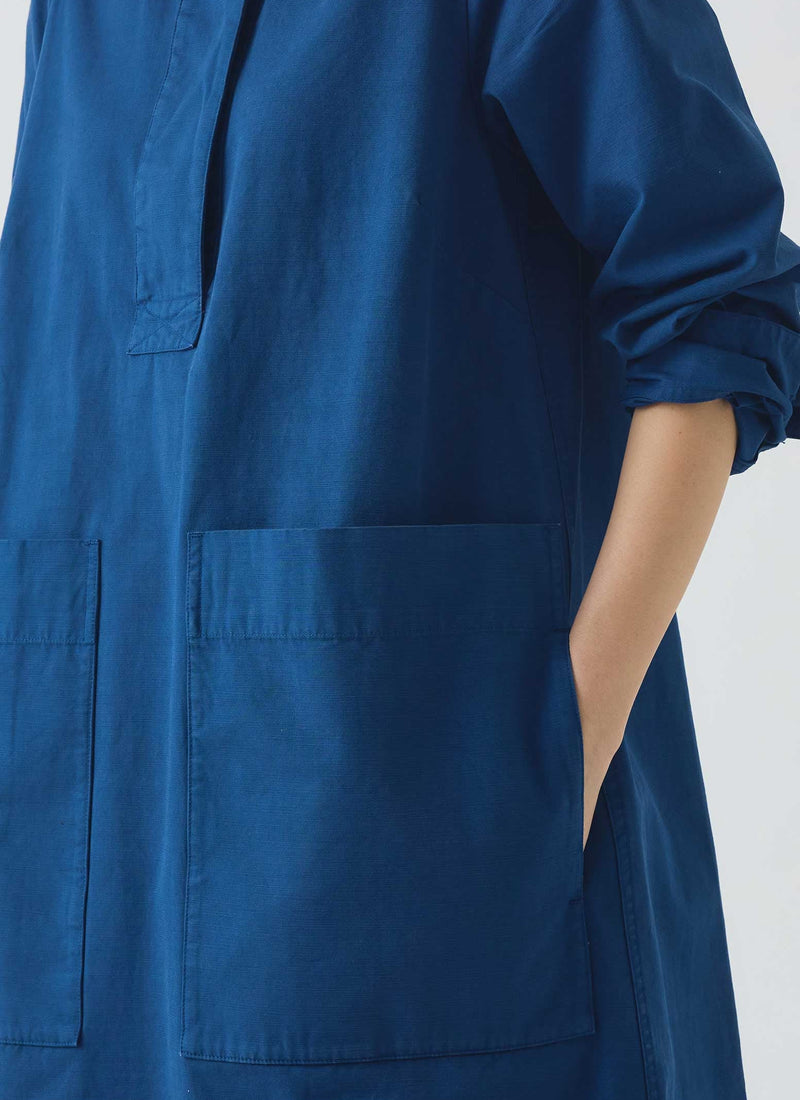 Cotton Workwear Tunic Dress | Cobalt Blue
