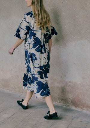 Pen And Ink Print Cotton Dress | Ink Blue